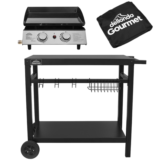 Dellonda DG249 Dellonda 2 Burner Portable Gas Plancha, Cover & Trolley