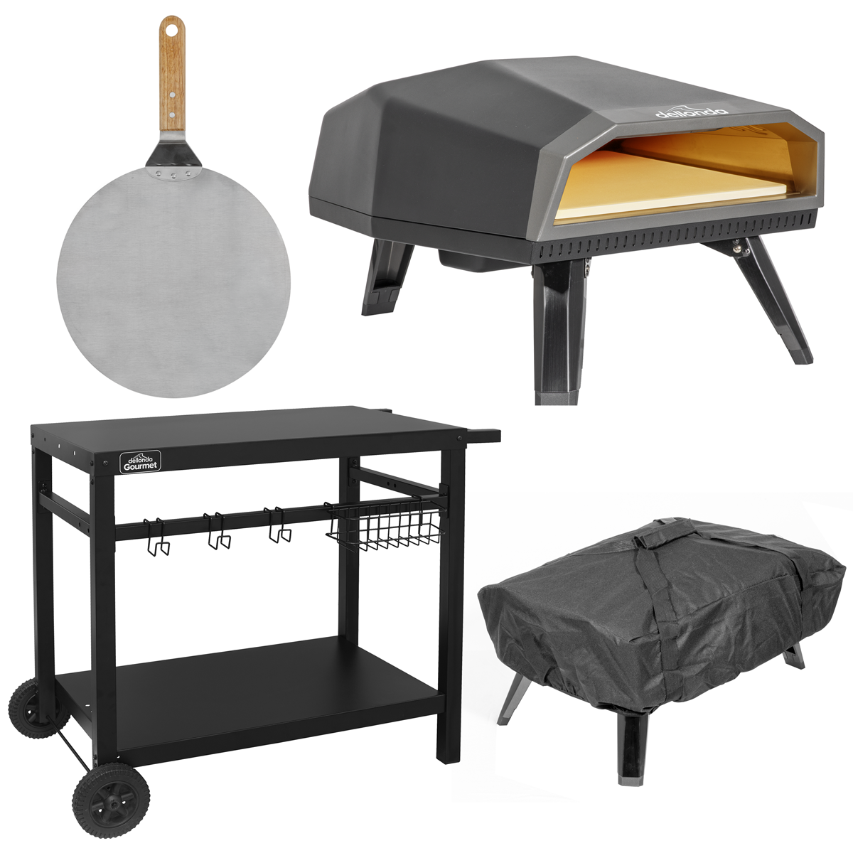 Dellonda DG262 Dellonda Gas Pizza Oven with Water-Resistant Cover/Carry Bag, 12" Pizza Peel & Plancha Trolley