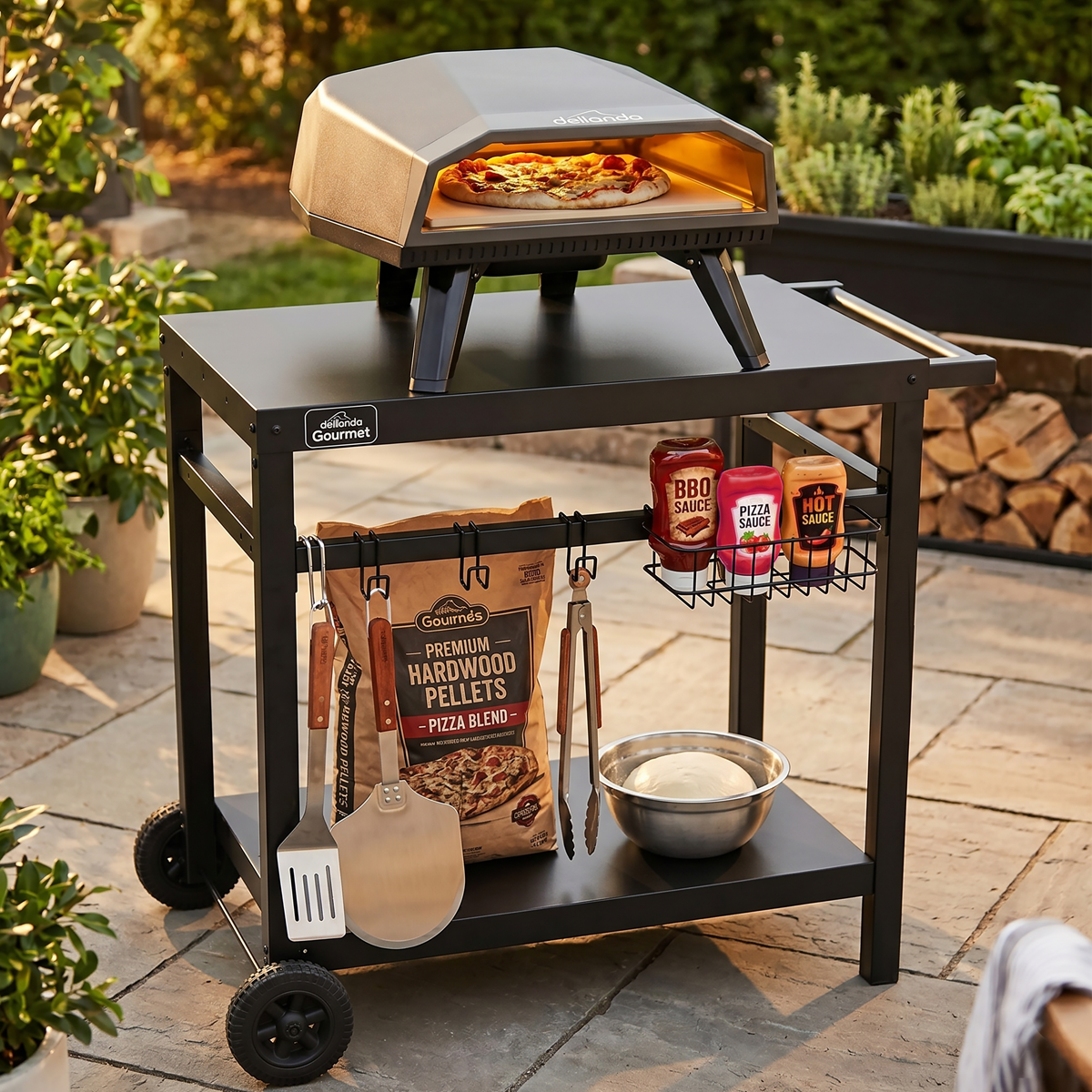 Dellonda DG262 Dellonda Gas Pizza Oven with Water-Resistant Cover/Carry Bag, 12" Pizza Peel & Plancha Trolley