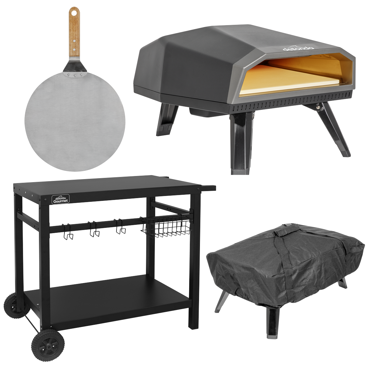 Dellonda DG262 Dellonda Gas Pizza Oven with Water-Resistant Cover/Carry Bag, 12" Pizza Peel & Plancha Trolley