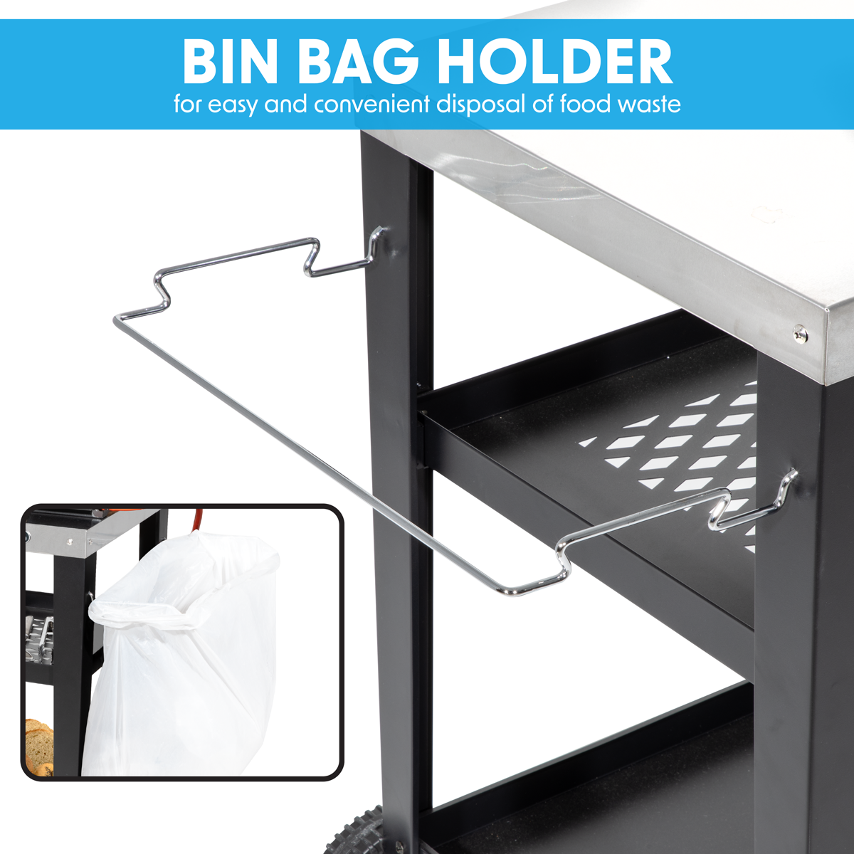 Dellonda DG263 Dellonda Plancha Trolley with Utensil Holder - Stainless Steel Top
