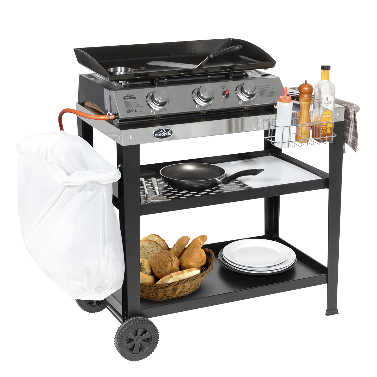Dellonda DG263 Dellonda Plancha Trolley with Utensil Holder - Stainless Steel Top