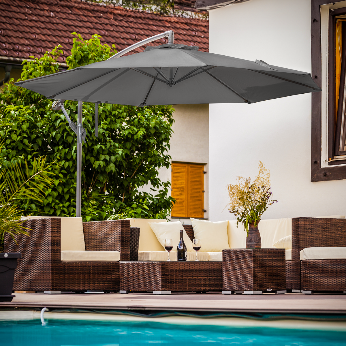 Dellonda DG264 Dellonda Banana Parasol with Cover 3m - Grey