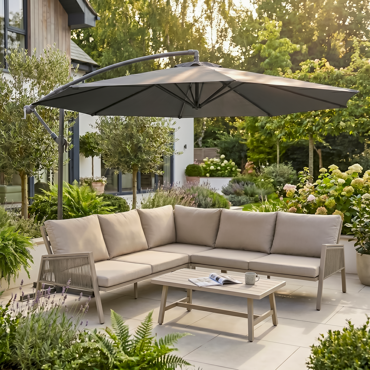 Dellonda DG264 Dellonda Banana Parasol with Cover 3m - Grey
