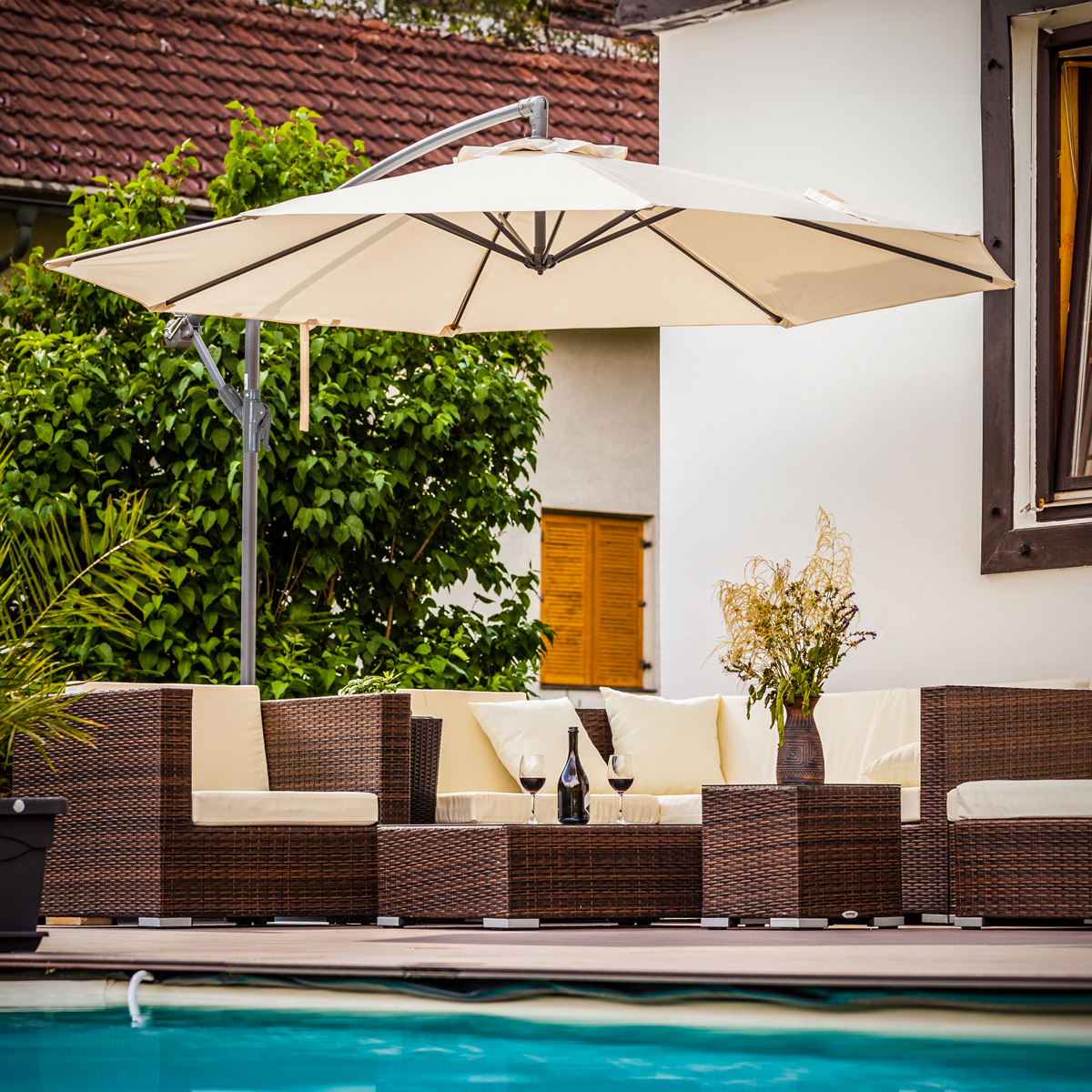 Dellonda DG265 Dellonda Banana Parasol with Cover 3m - Cream
