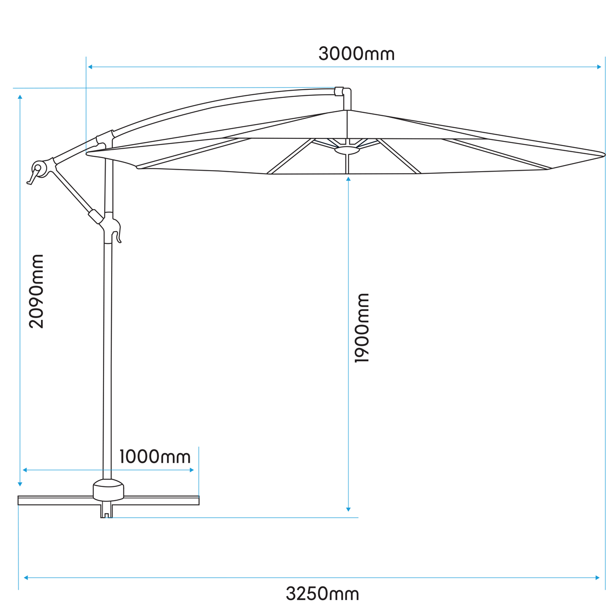 Dellonda DG265 Dellonda Banana Parasol with Cover 3m - Cream