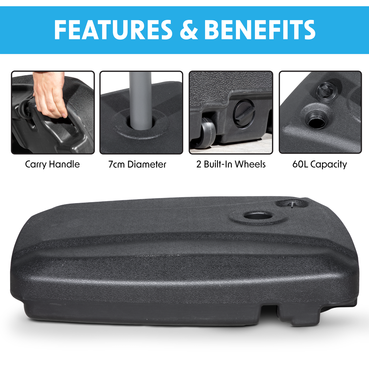 Dellonda DG266 Dellonda Fillable Parasol Base with Wheels, Water/Sand Fill 60L