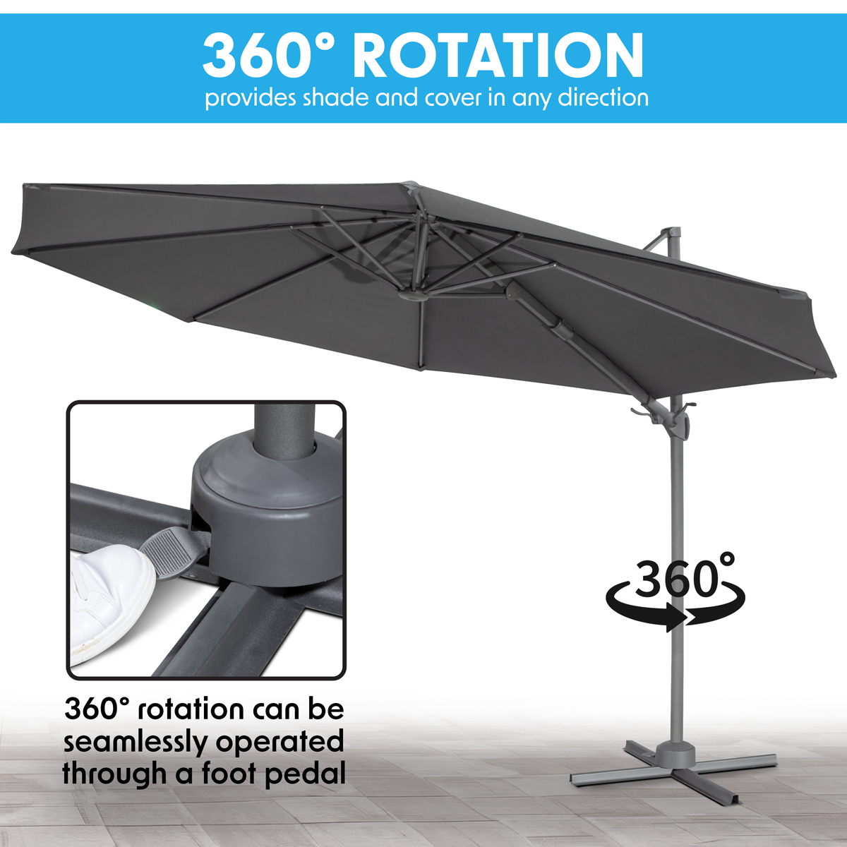Dellonda DG267 Dellonda Cantilever Parasol with 360° Rotation, Tilt & Cover 3m - Grey