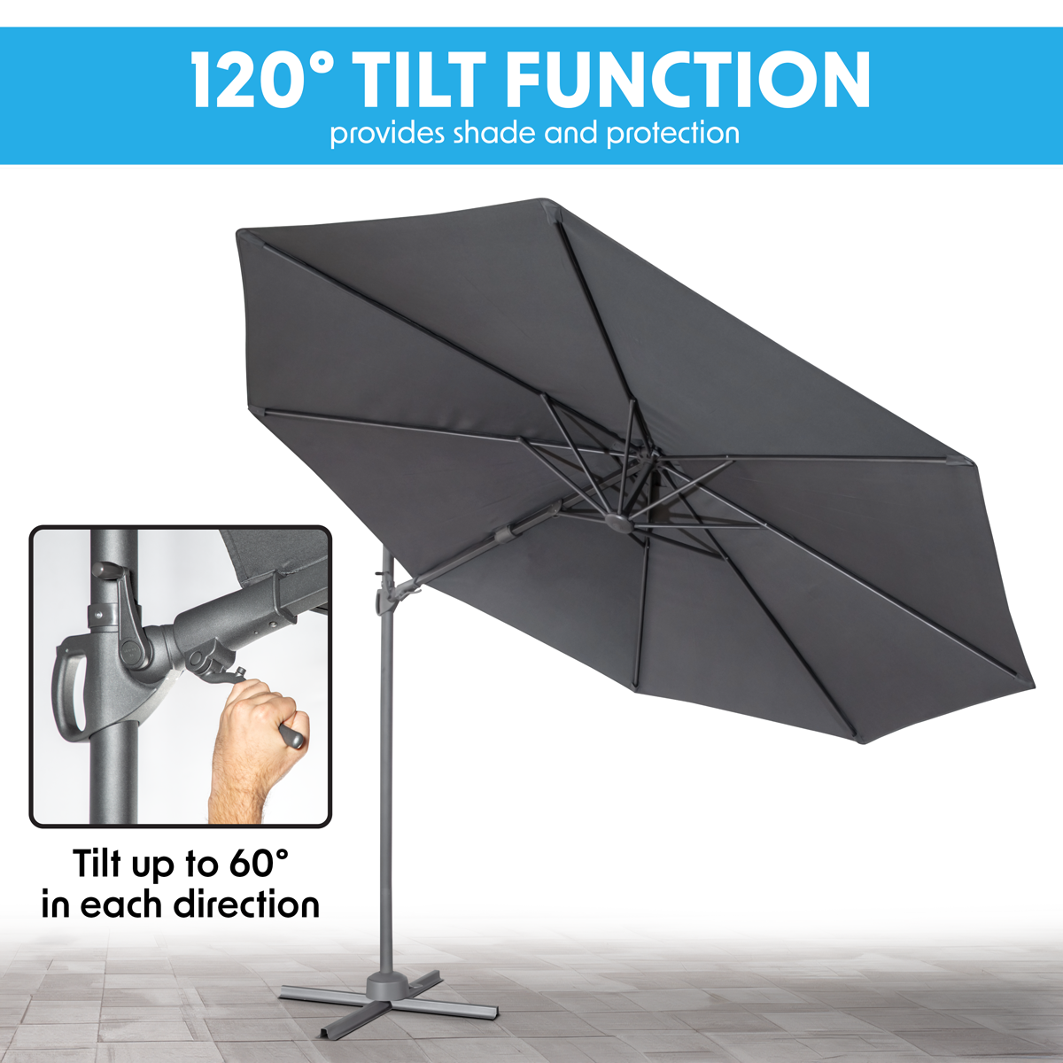 Dellonda DG267 Dellonda Cantilever Parasol with 360° Rotation, Tilt & Cover 3m - Grey