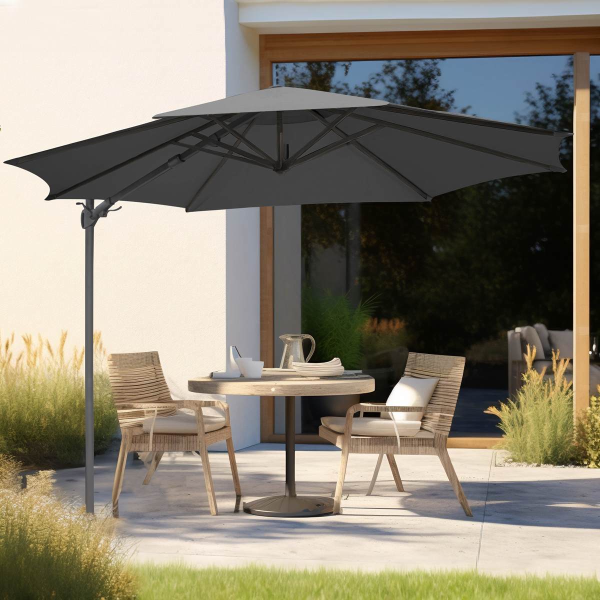 Dellonda DG267 Dellonda Cantilever Parasol with 360° Rotation, Tilt & Cover 3m - Grey