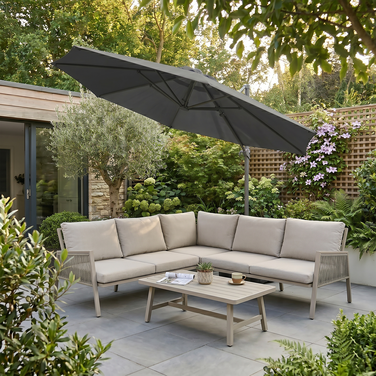 Dellonda DG267 Dellonda Cantilever Parasol with 360° Rotation, Tilt & Cover 3m - Grey