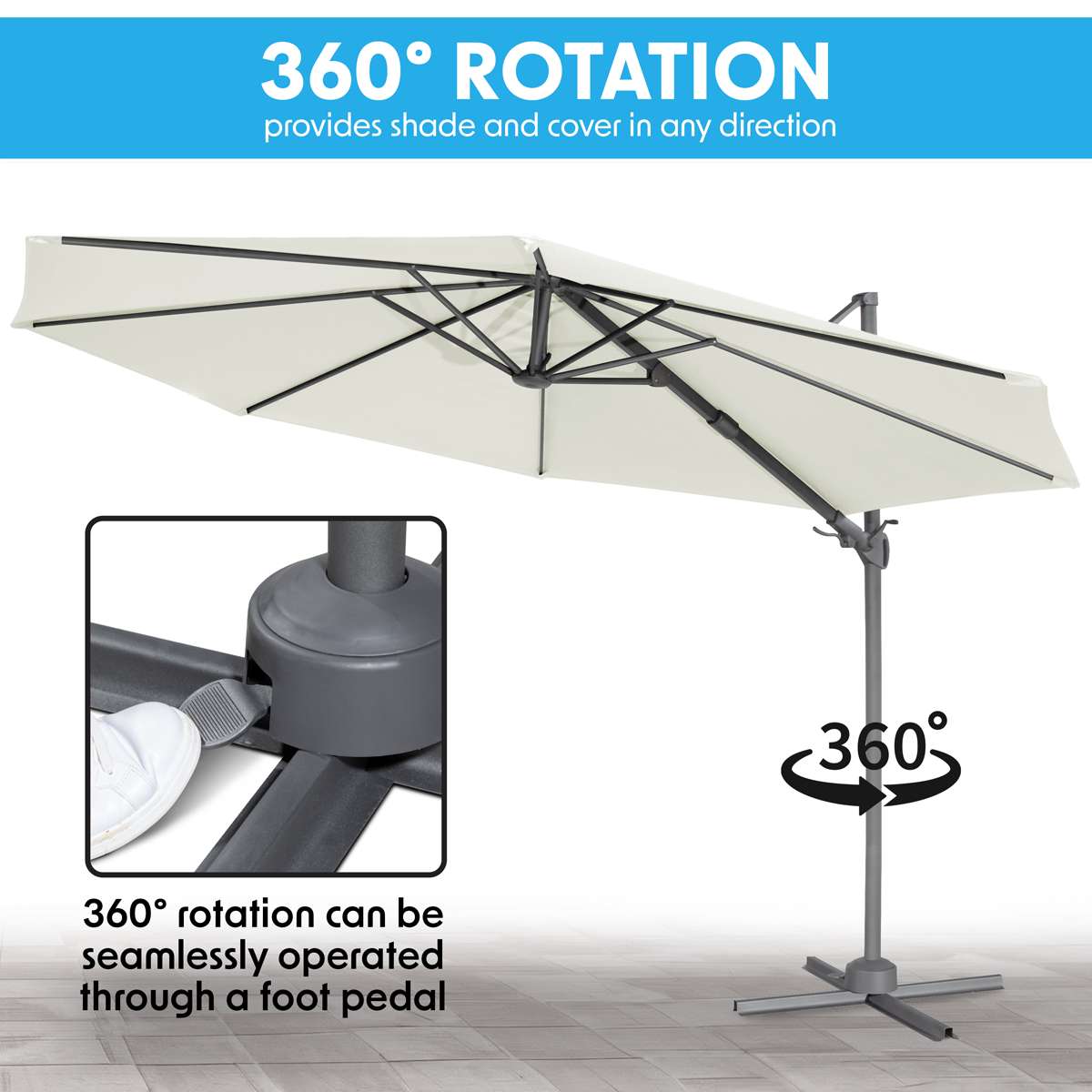 Dellonda DG268 Dellonda Cantilever Parasol with 360° Rotation, Tilt & Cover 3m - Cream