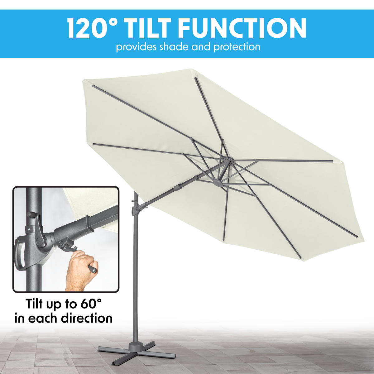Dellonda DG268 Dellonda Cantilever Parasol with 360° Rotation, Tilt & Cover 3m - Cream
