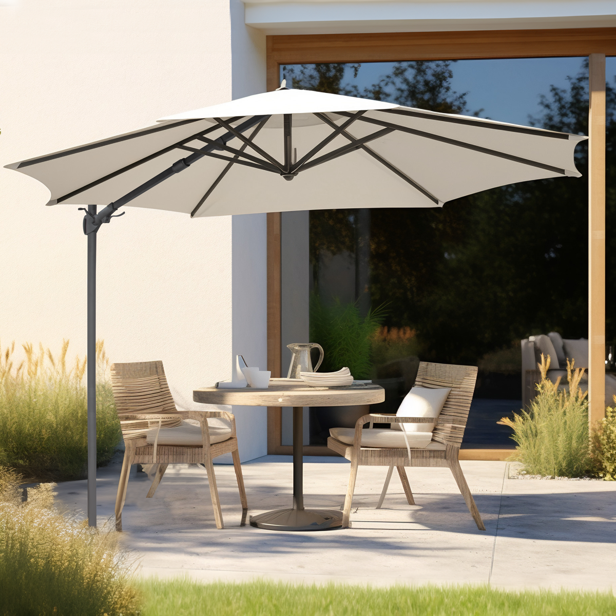 Dellonda DG268 Dellonda Cantilever Parasol with 360° Rotation, Tilt & Cover 3m - Cream