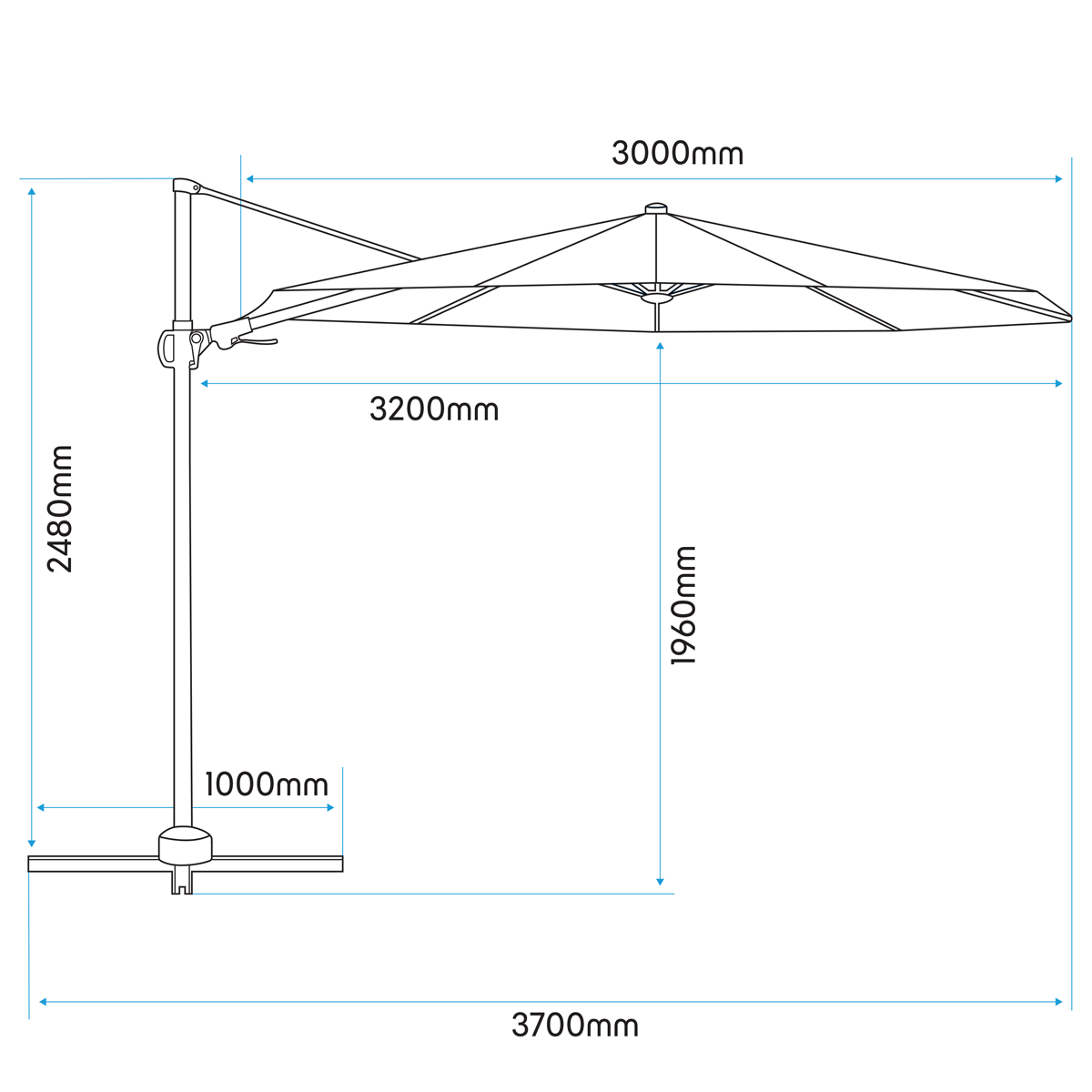 Dellonda DG268 Dellonda Cantilever Parasol with 360° Rotation, Tilt & Cover 3m - Cream