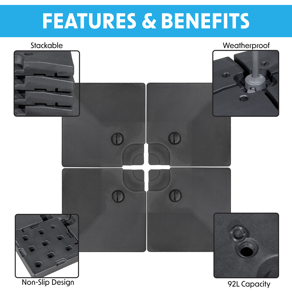 Dellonda DG269 Dellonda Fillable Parasol Base, Water/Sand Fill 92L 4pc