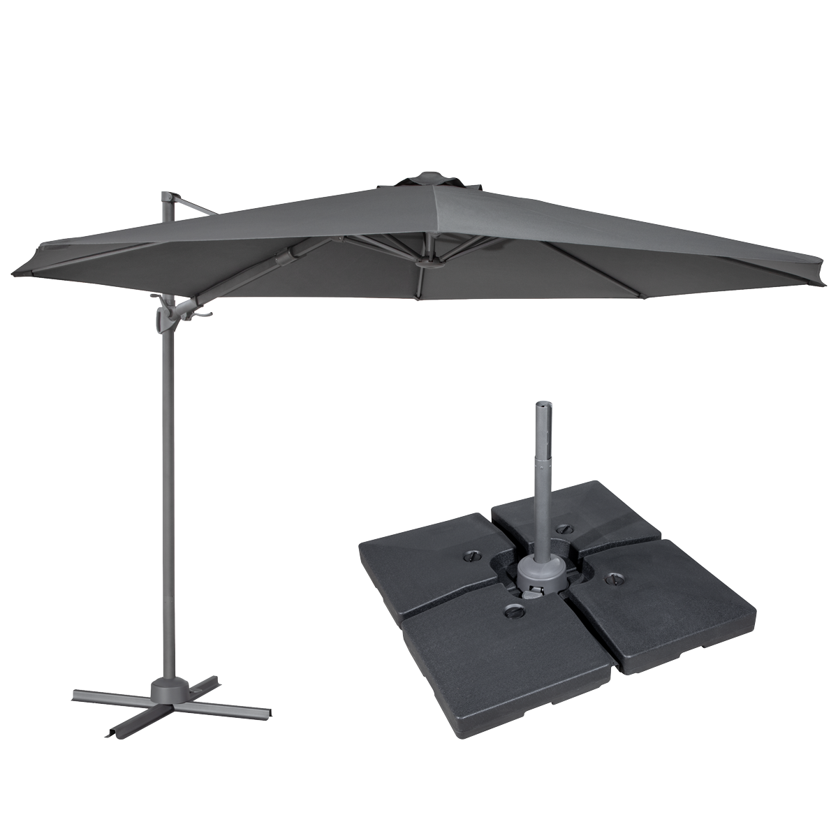 Dellonda DG272 Dellonda Cantilever Parasol with 360° Rotation, Tilt, Cover & Base 3m - Grey