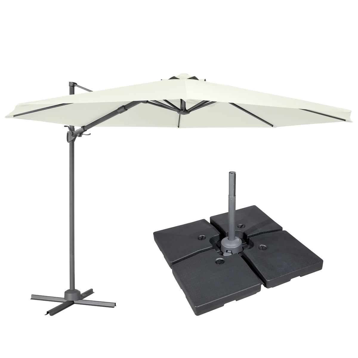 Dellonda DG273 Dellonda Cantilever Parasol with 360° Rotation, Tilt, Cover & Base 3m - Cream