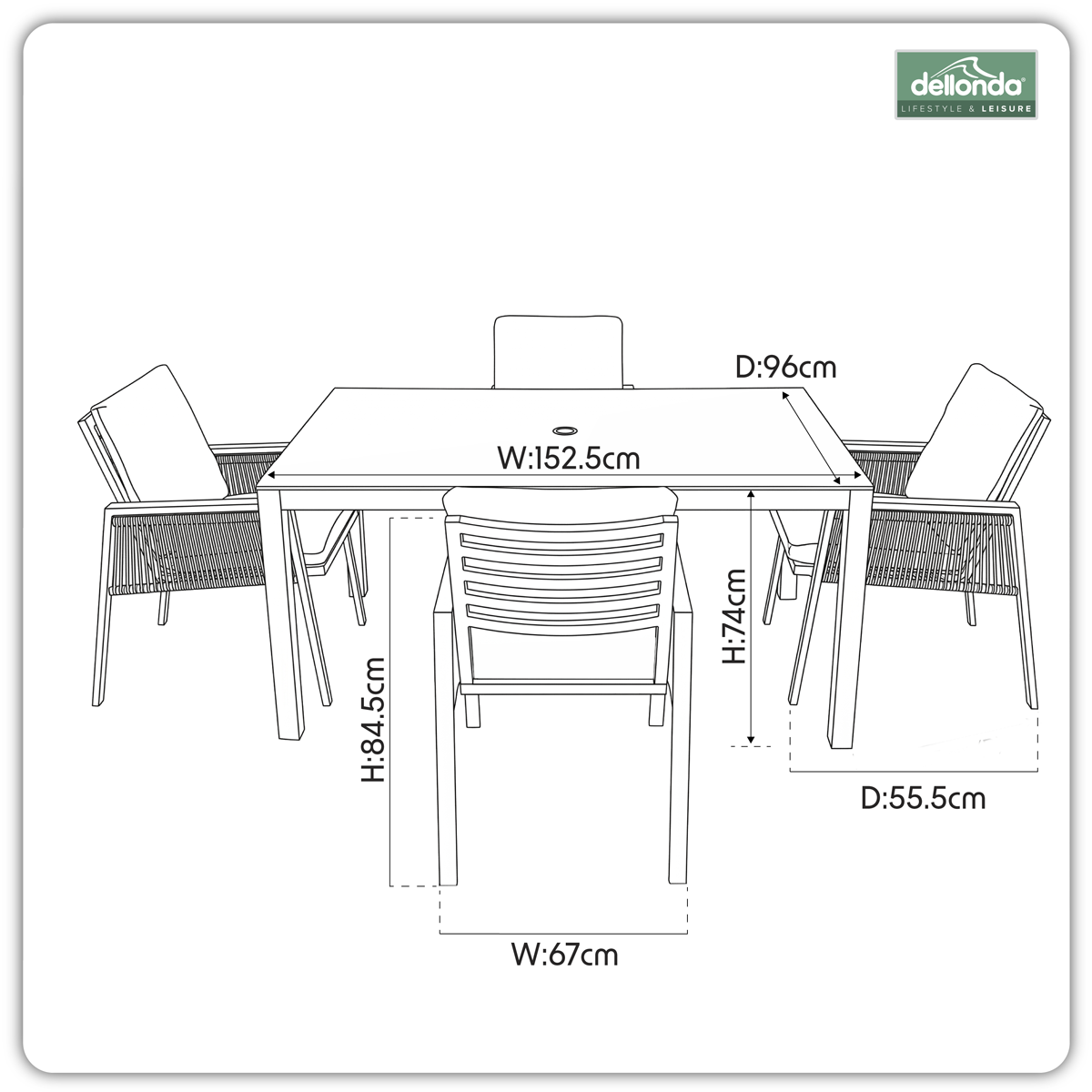 Dellonda DG275 Dellonda Fusion Outdoor Dining Set 5pc