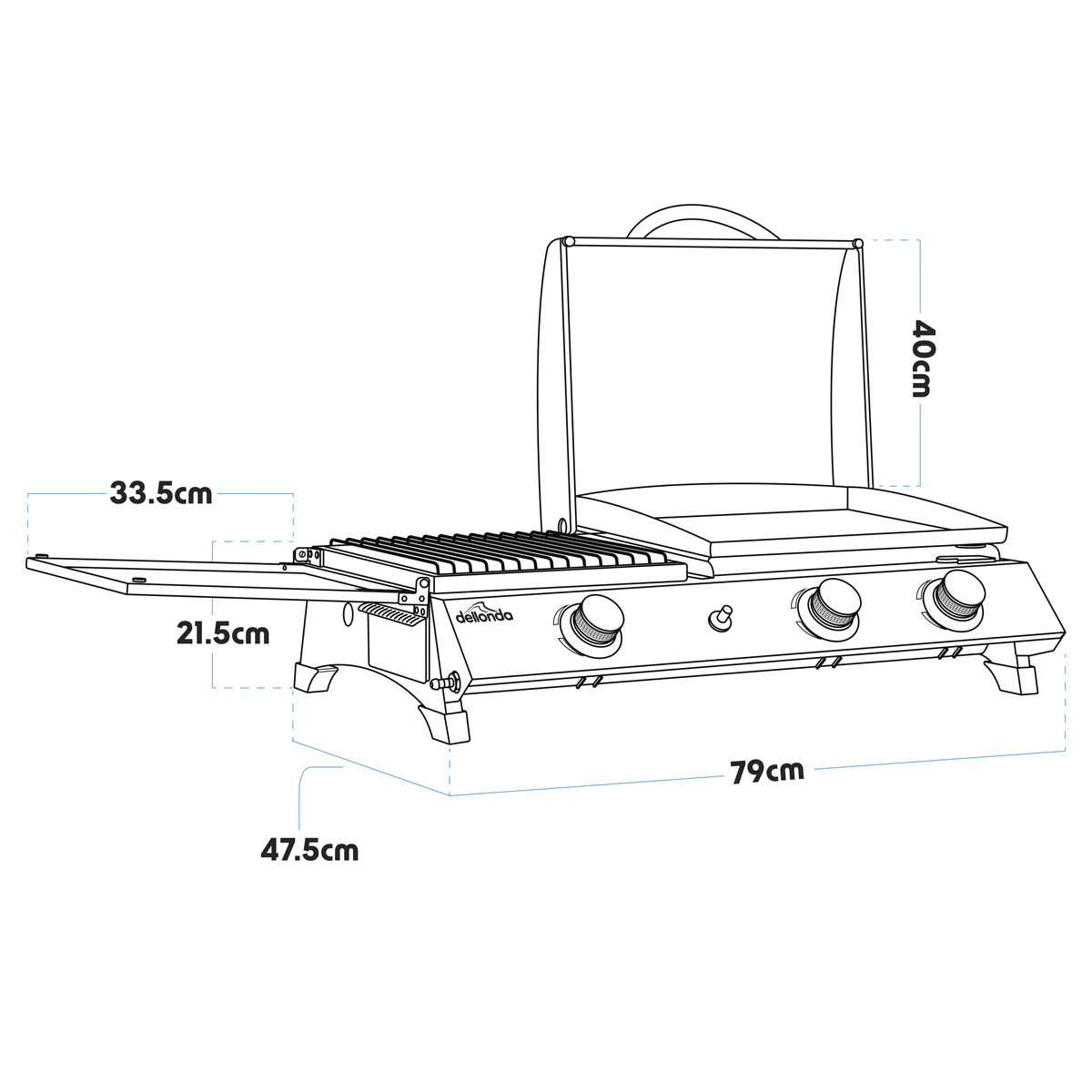 Dellonda DG276 Dellonda 3 Burner Stainless Steel Portable Gas Plancha/Grill 8.5kW