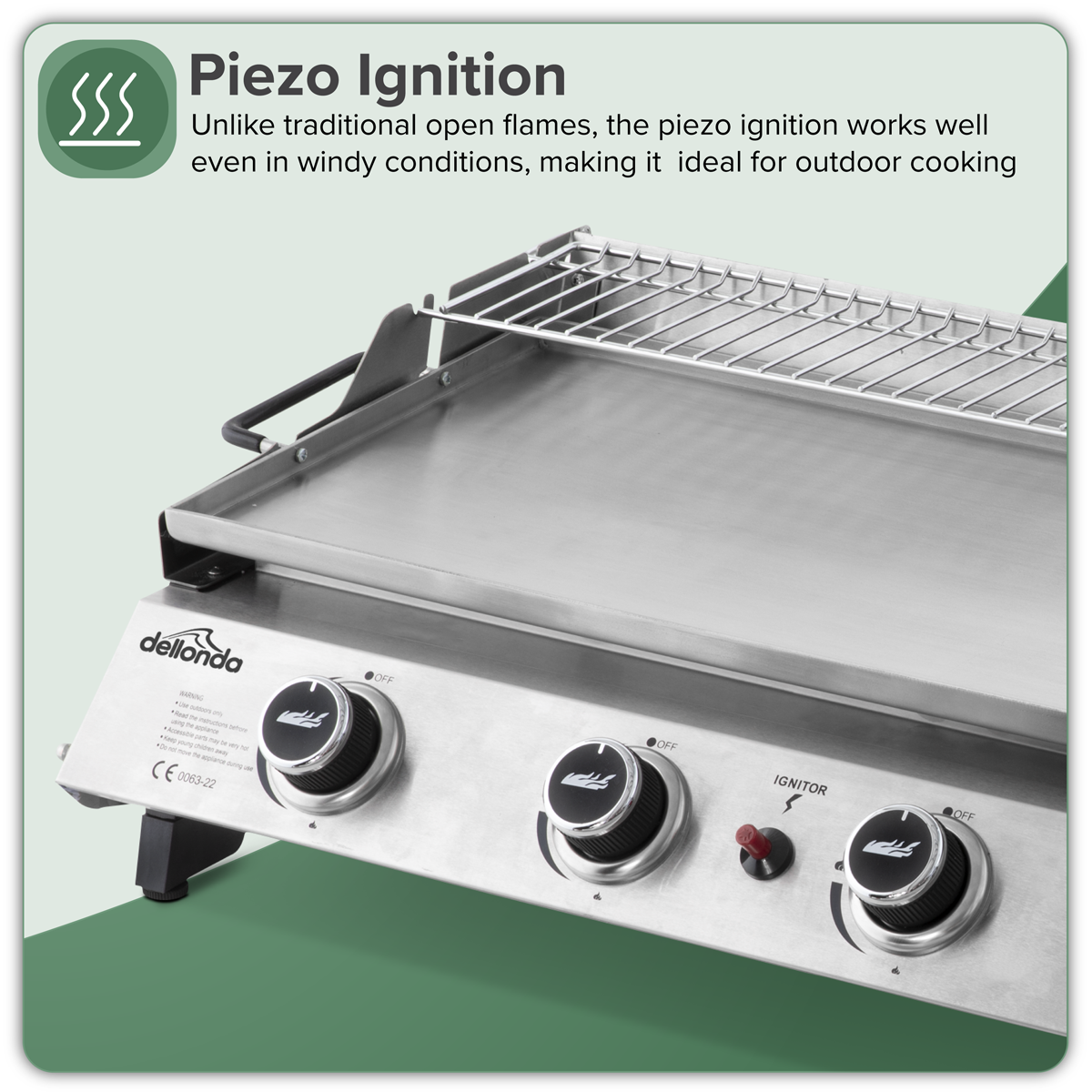 Dellonda DG277 Dellonda 4 Burner Stainless Steel Portable Gas Plancha with Warming Rack 10kW