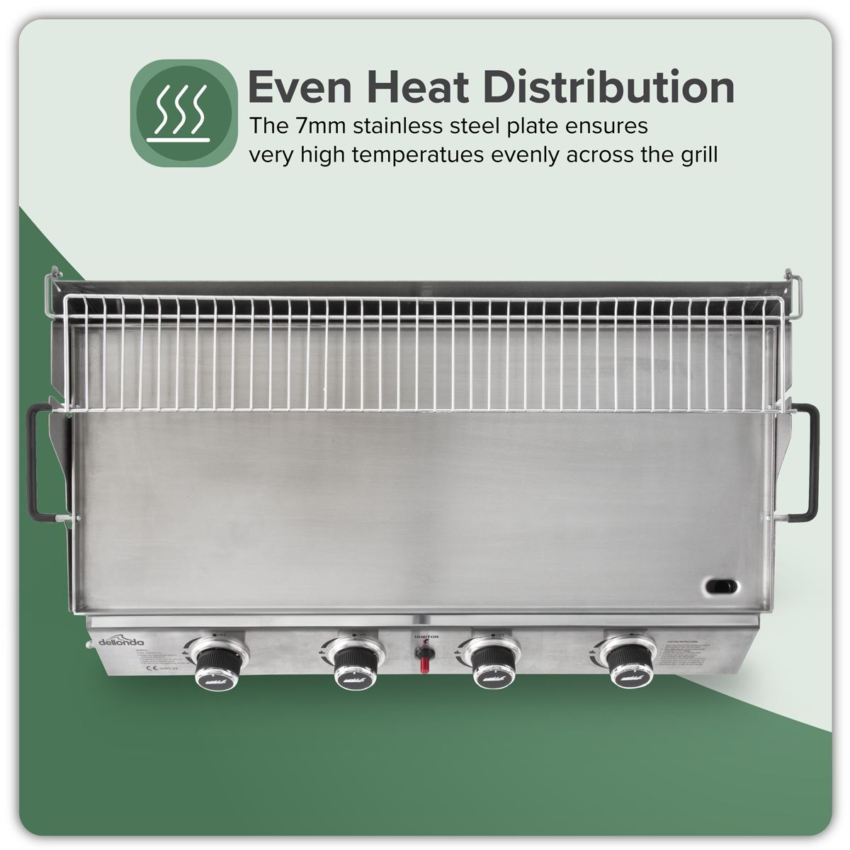 Dellonda DG277 Dellonda 4 Burner Stainless Steel Portable Gas Plancha with Warming Rack 10kW