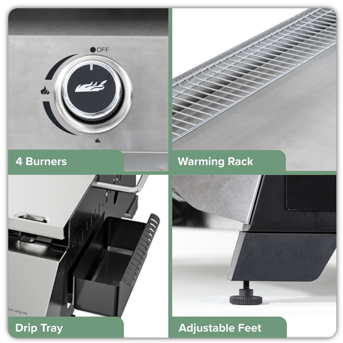 Dellonda DG277 Dellonda 4 Burner Stainless Steel Portable Gas Plancha with Warming Rack 10kW
