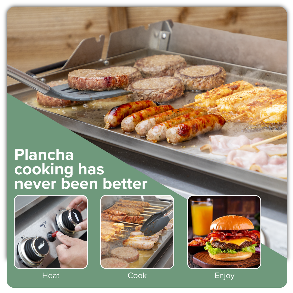 Dellonda DG277 Dellonda 4 Burner Stainless Steel Portable Gas Plancha with Warming Rack 10kW