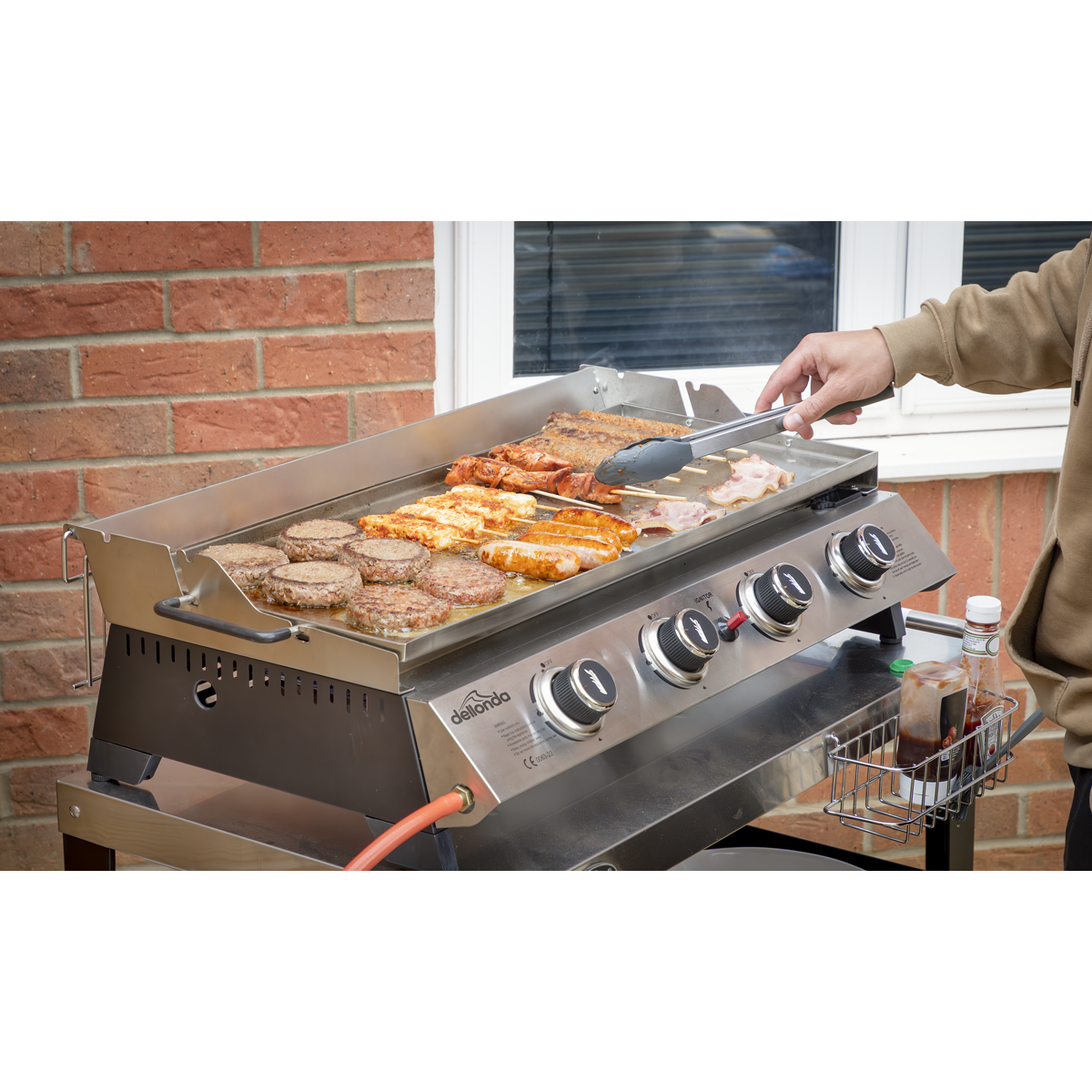 Dellonda DG277 Dellonda 4 Burner Stainless Steel Portable Gas Plancha with Warming Rack 10kW
