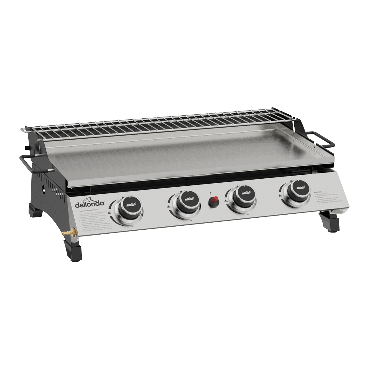 Dellonda DG277 Dellonda 4 Burner Stainless Steel Portable Gas Plancha with Warming Rack 10kW