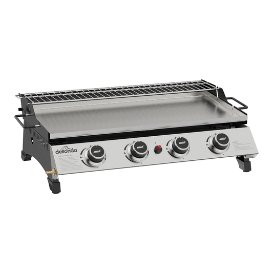Dellonda DG277 Dellonda 4 Burner Stainless Steel Portable Gas Plancha with Warming Rack 10kW