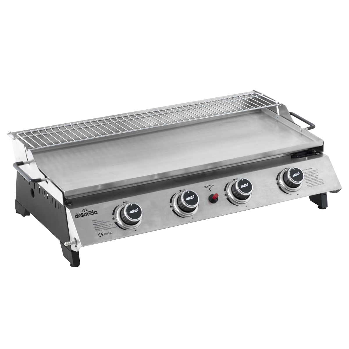 Dellonda DG277 Dellonda 4 Burner Stainless Steel Portable Gas Plancha with Warming Rack 10kW