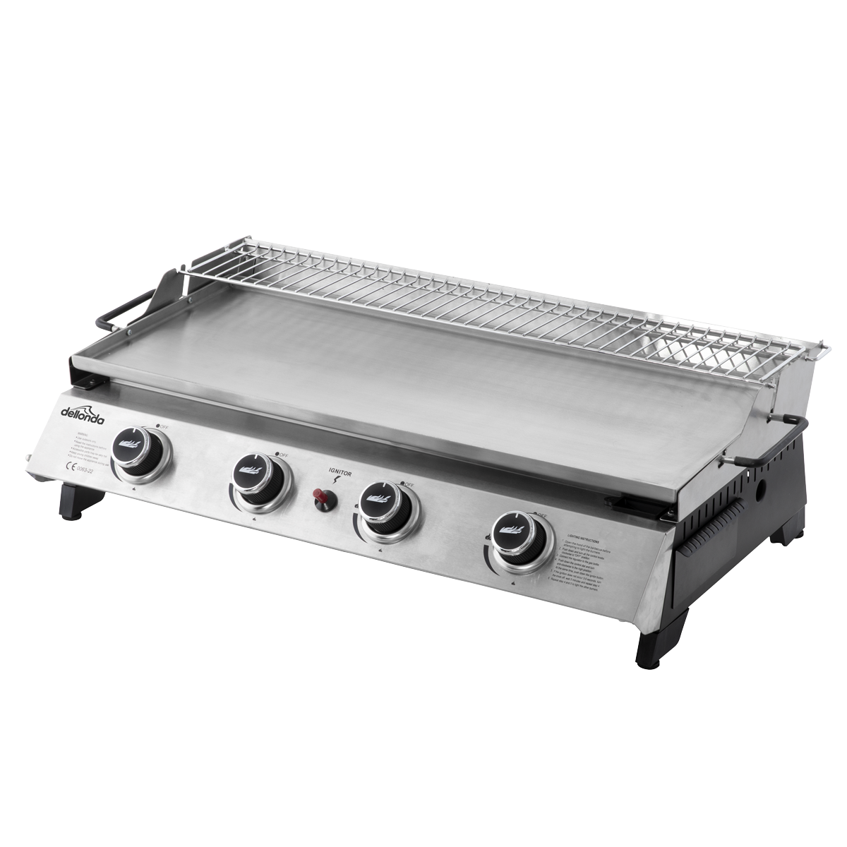 Dellonda DG277 Dellonda 4 Burner Stainless Steel Portable Gas Plancha with Warming Rack 10kW