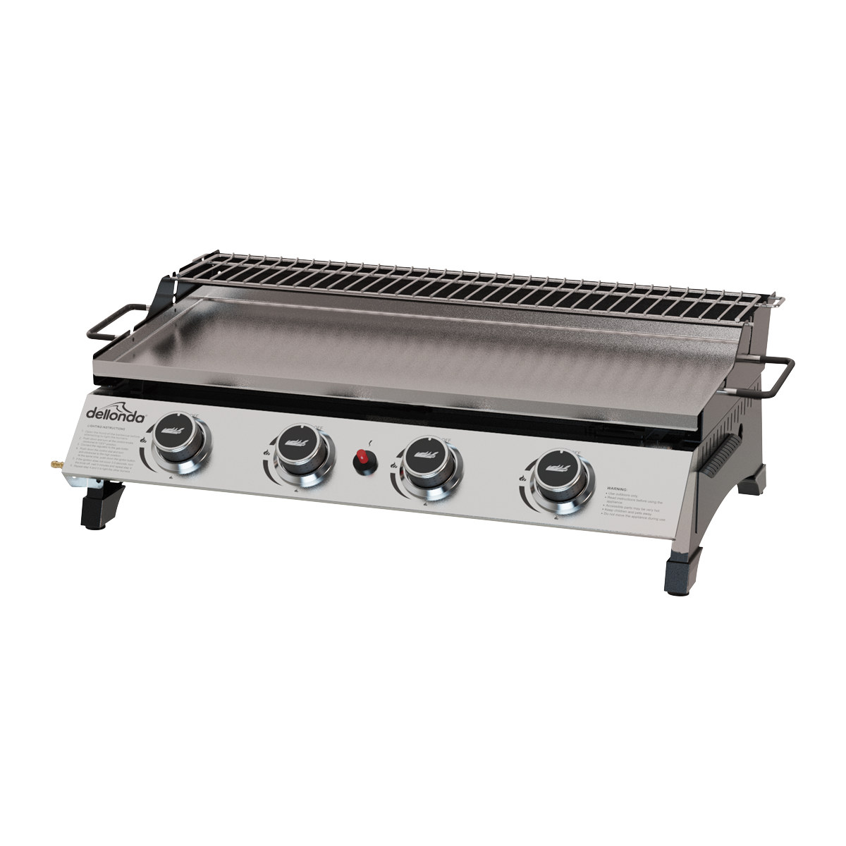 Dellonda DG277 Dellonda 4 Burner Stainless Steel Portable Gas Plancha with Warming Rack 10kW