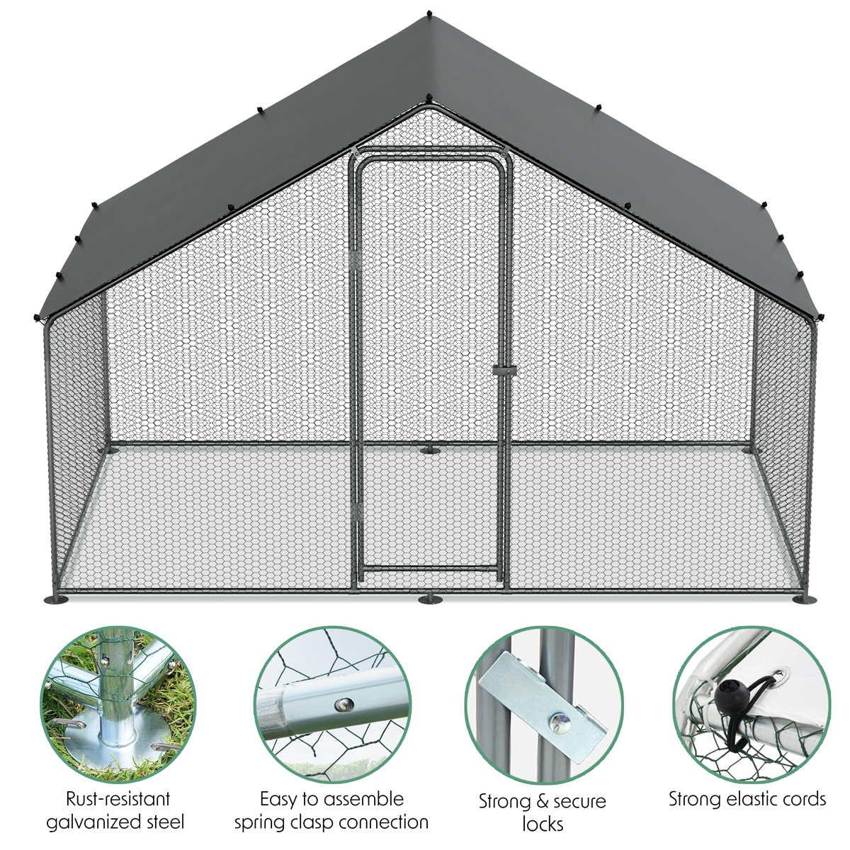 Dellonda DG278 Dellonda Walk-In Galvanized Steel Chicken Run with Roof Cover & PVC Coated Chicken Wire