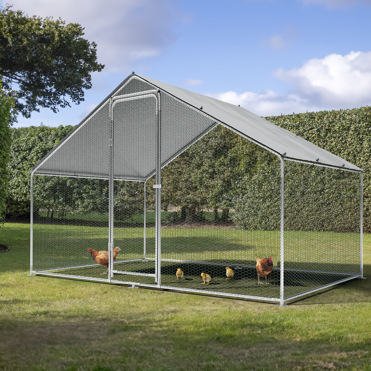 Dellonda DG278 Dellonda Walk-In Galvanized Steel Chicken Run with Roof Cover & PVC Coated Chicken Wire