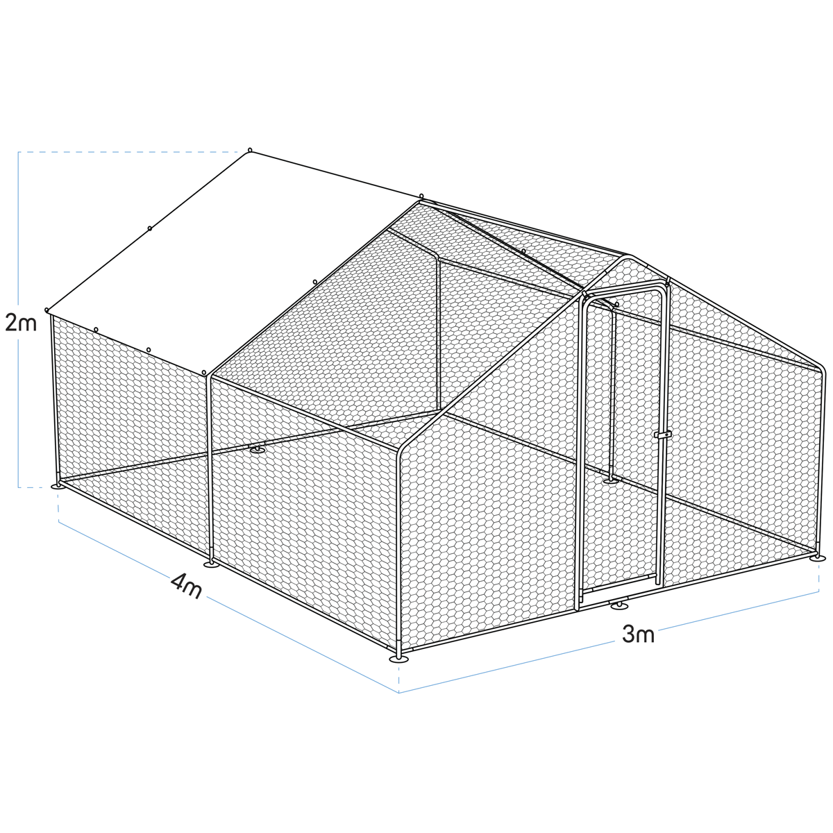 Dellonda DG279 Dellonda Walk-In Galvanized Steel Chicken Run with Roof Cover & PVC Coated Chicken Wire