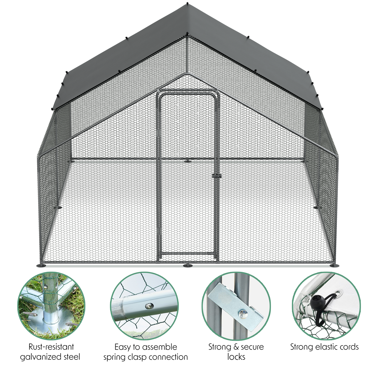 Dellonda DG279 Dellonda Walk-In Galvanized Steel Chicken Run with Roof Cover & PVC Coated Chicken Wire