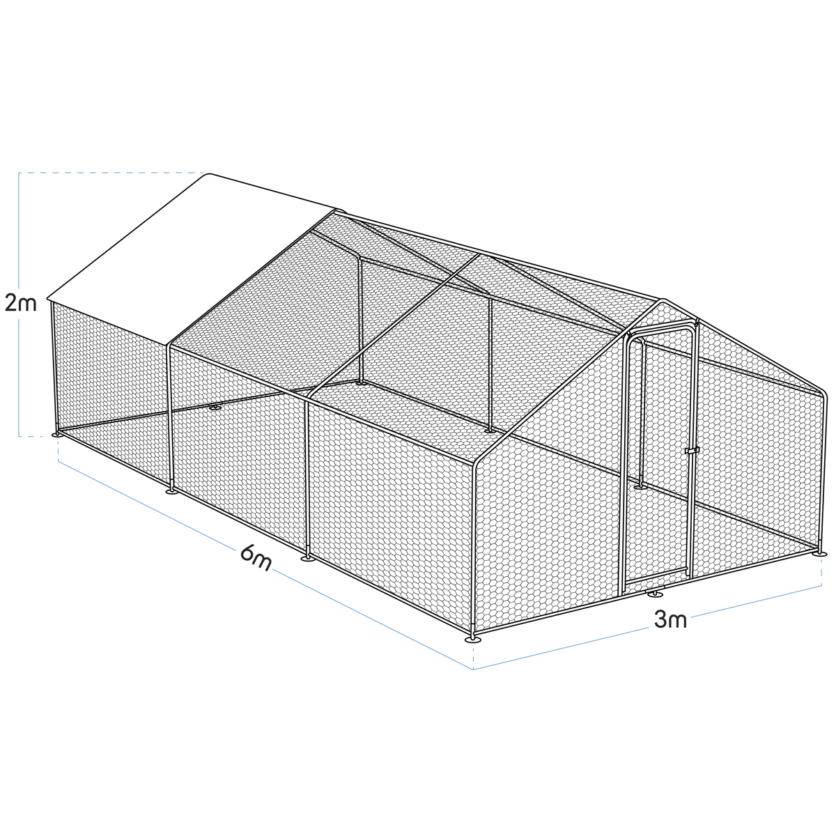 Dellonda DG280 Dellonda Walk-In Galvanized Steel Chicken Run with Roof Cover & PVC Coated Chicken Wire