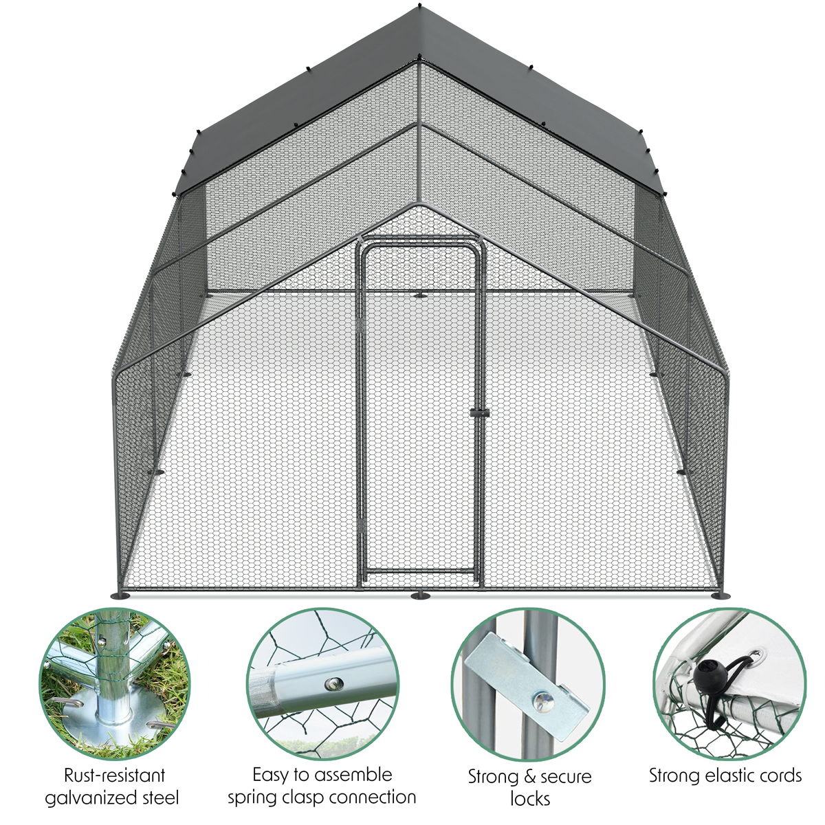 Dellonda DG280 Dellonda Walk-In Galvanized Steel Chicken Run with Roof Cover & PVC Coated Chicken Wire