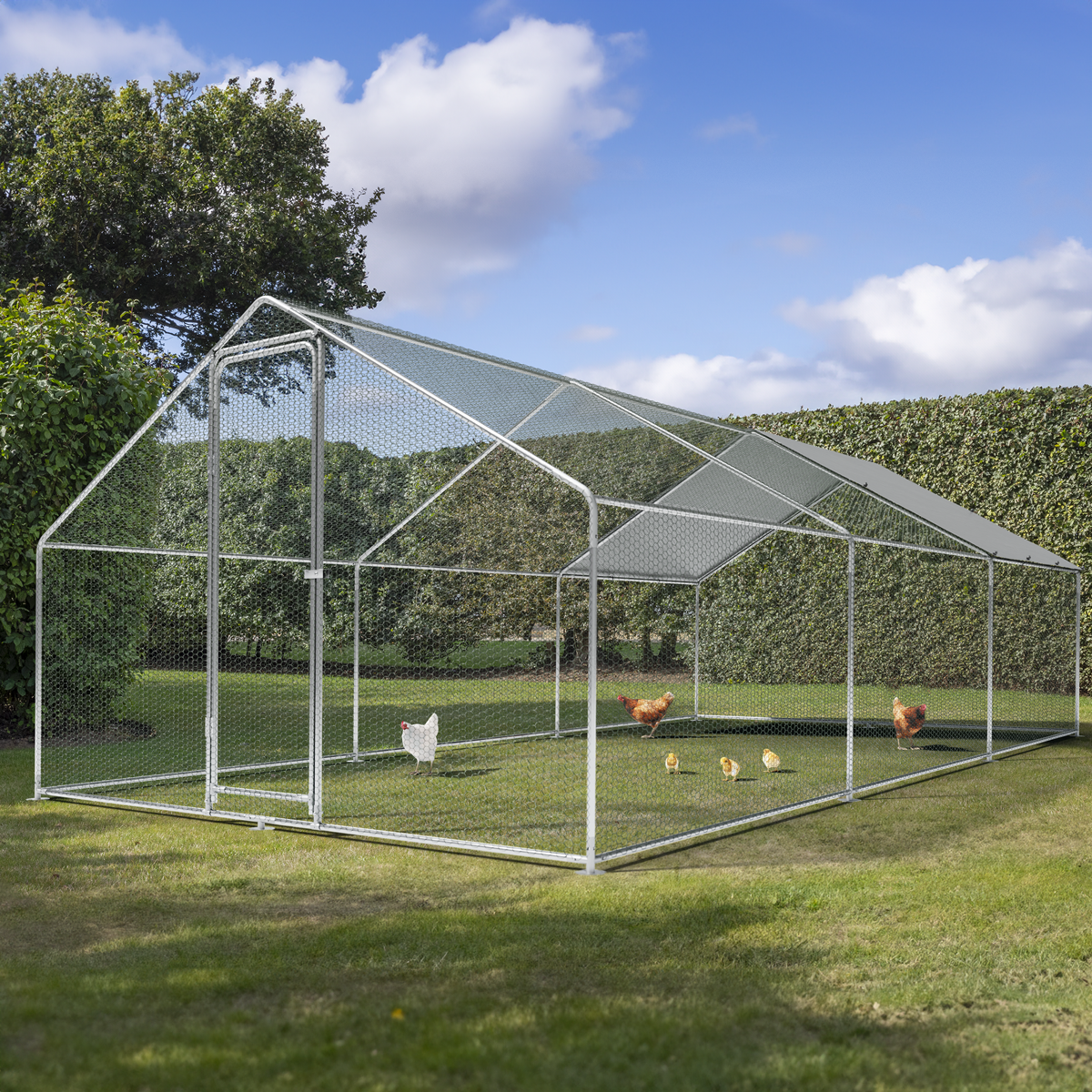 Dellonda DG280 Dellonda Walk-In Galvanized Steel Chicken Run with Roof Cover & PVC Coated Chicken Wire