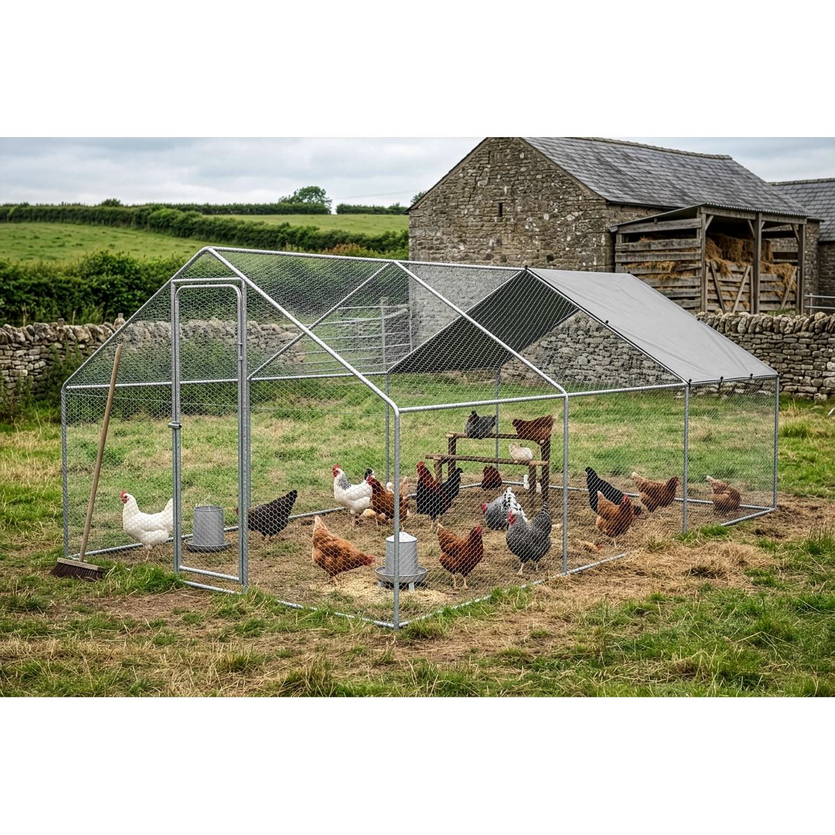 Dellonda DG280 Dellonda Walk-In Galvanized Steel Chicken Run with Roof Cover & PVC Coated Chicken Wire