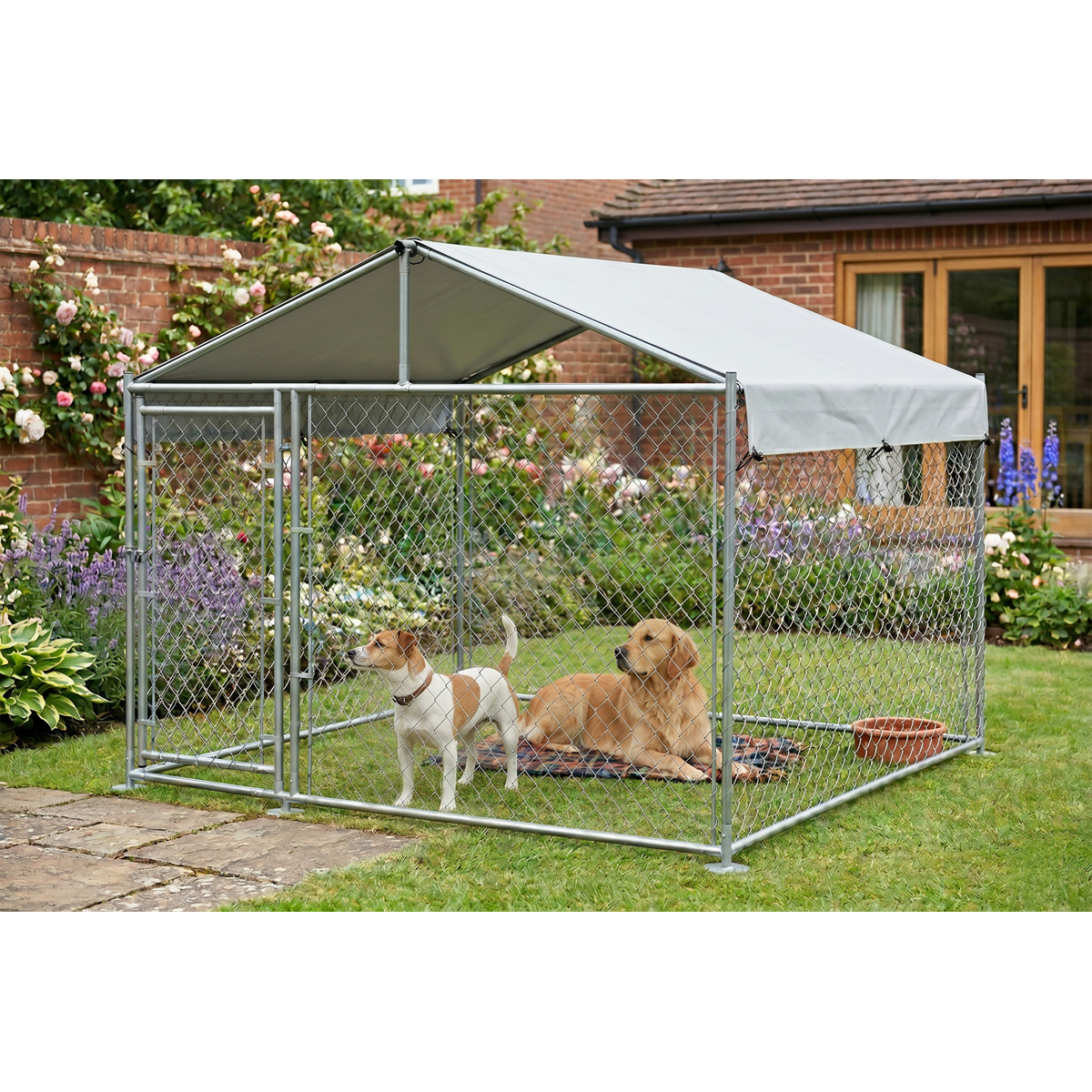 Dellonda DG281 Dellonda Galvanised Steel Dog Kennel with Roof Cover & Chain Link Fencing