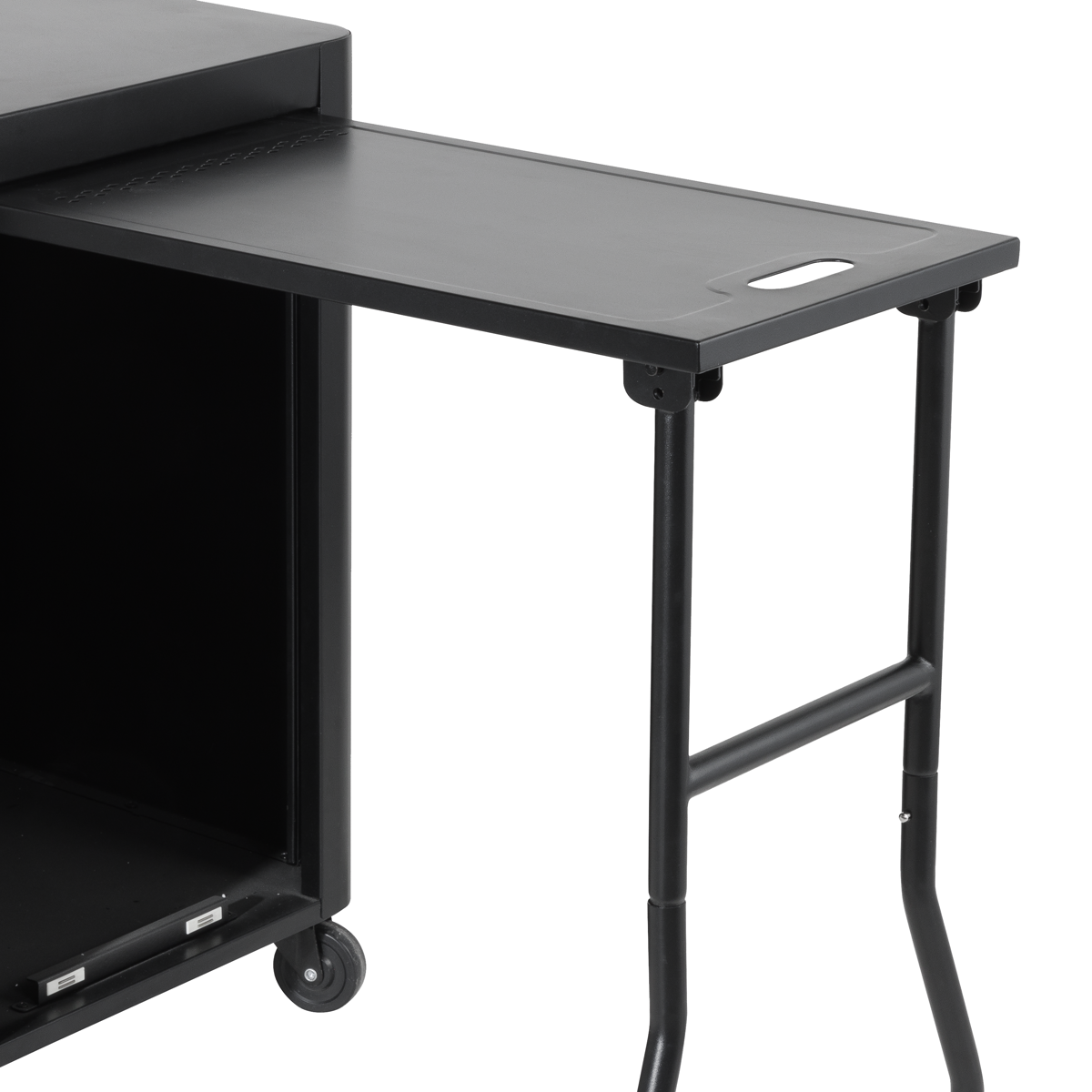 Dellonda DG282 Dellonda BBQ/Plancha Workstation Trolley with Cupboard, Extension Table & Utensil Hooks, Black
