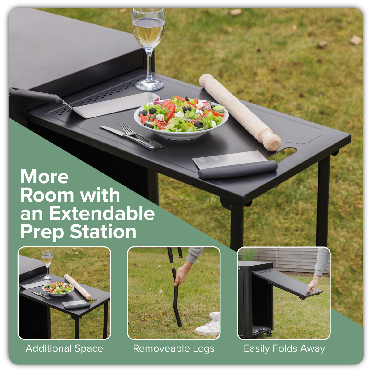 Dellonda DG282 Dellonda BBQ/Plancha Workstation Trolley with Cupboard, Extension Table & Utensil Hooks, Black