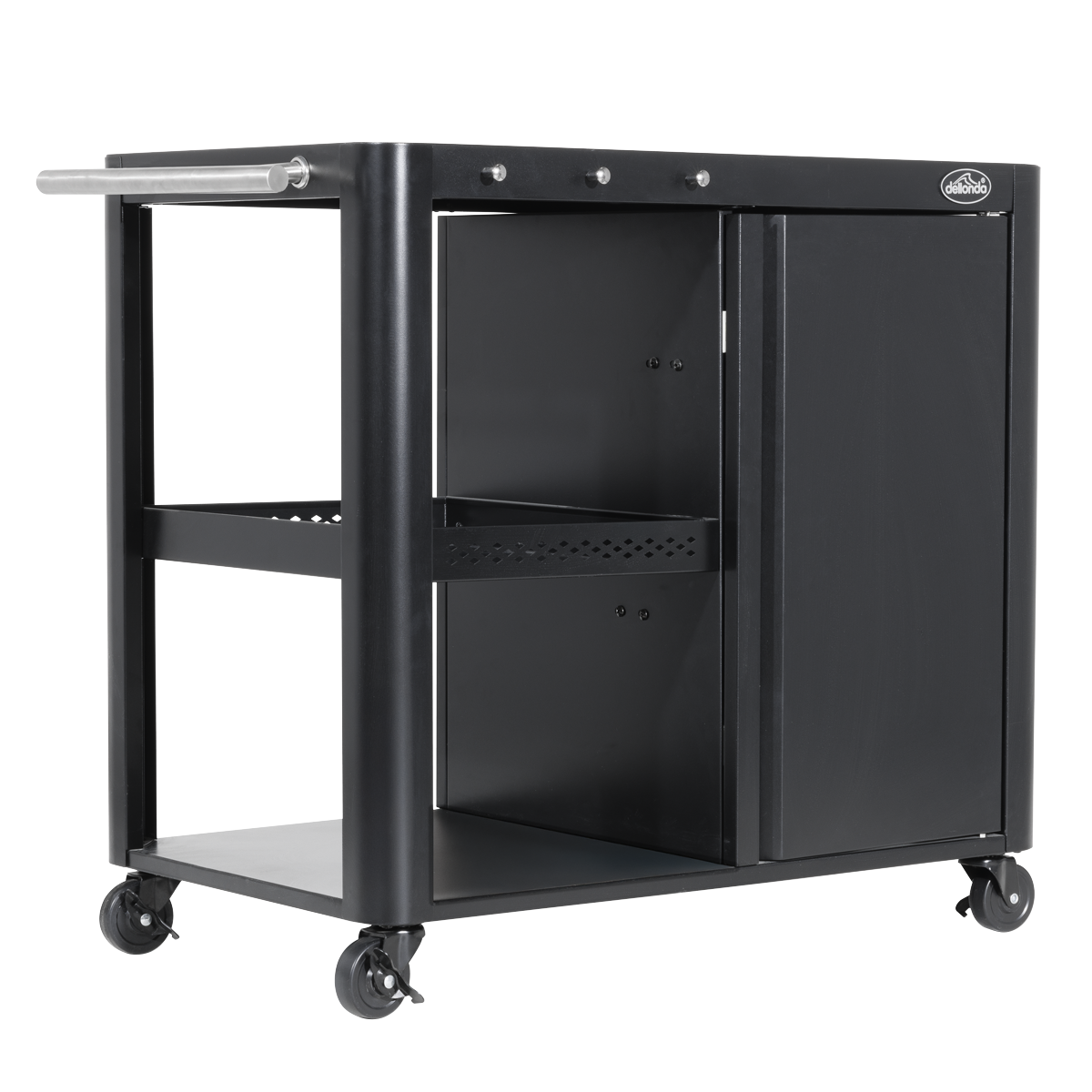 Dellonda DG282 Dellonda BBQ/Plancha Workstation Trolley with Cupboard, Extension Table & Utensil Hooks, Black