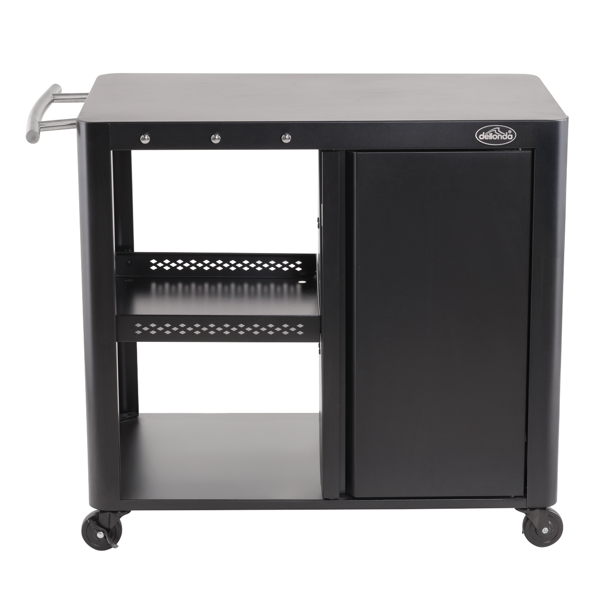 Dellonda DG282 Dellonda BBQ/Plancha Workstation Trolley with Cupboard, Extension Table & Utensil Hooks, Black