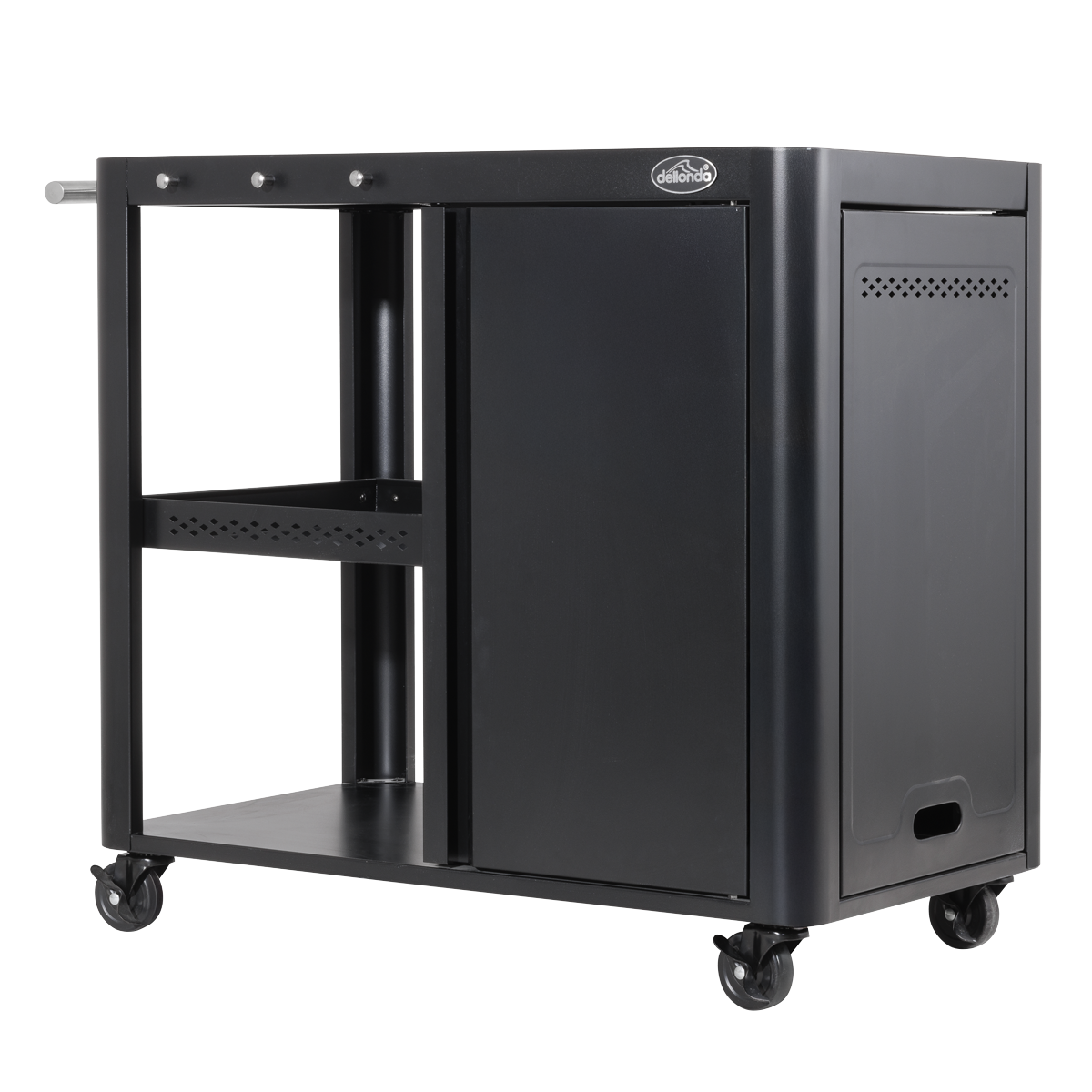 Dellonda DG282 Dellonda BBQ/Plancha Workstation Trolley with Cupboard, Extension Table & Utensil Hooks, Black
