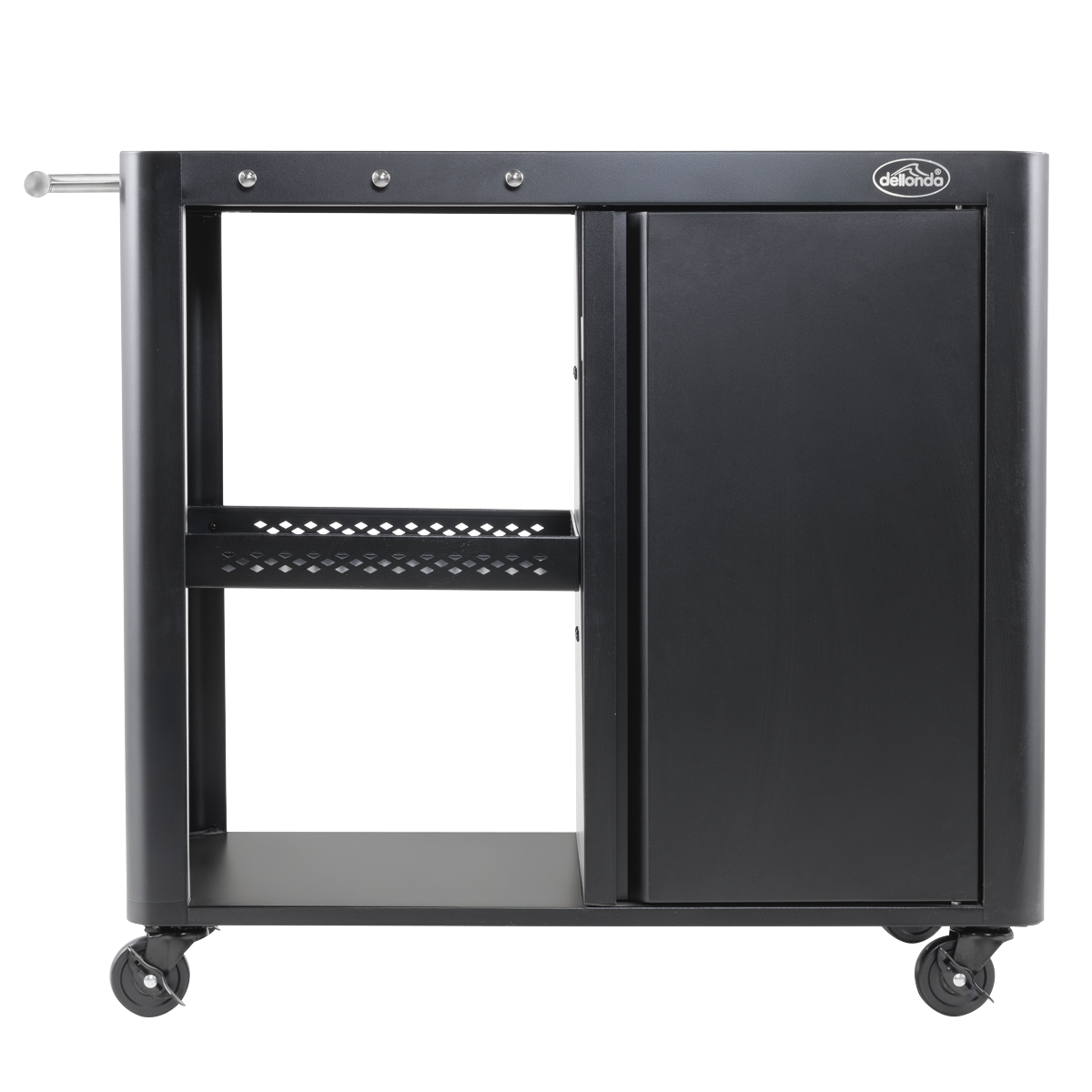 Dellonda DG282 Dellonda BBQ/Plancha Workstation Trolley with Cupboard, Extension Table & Utensil Hooks, Black