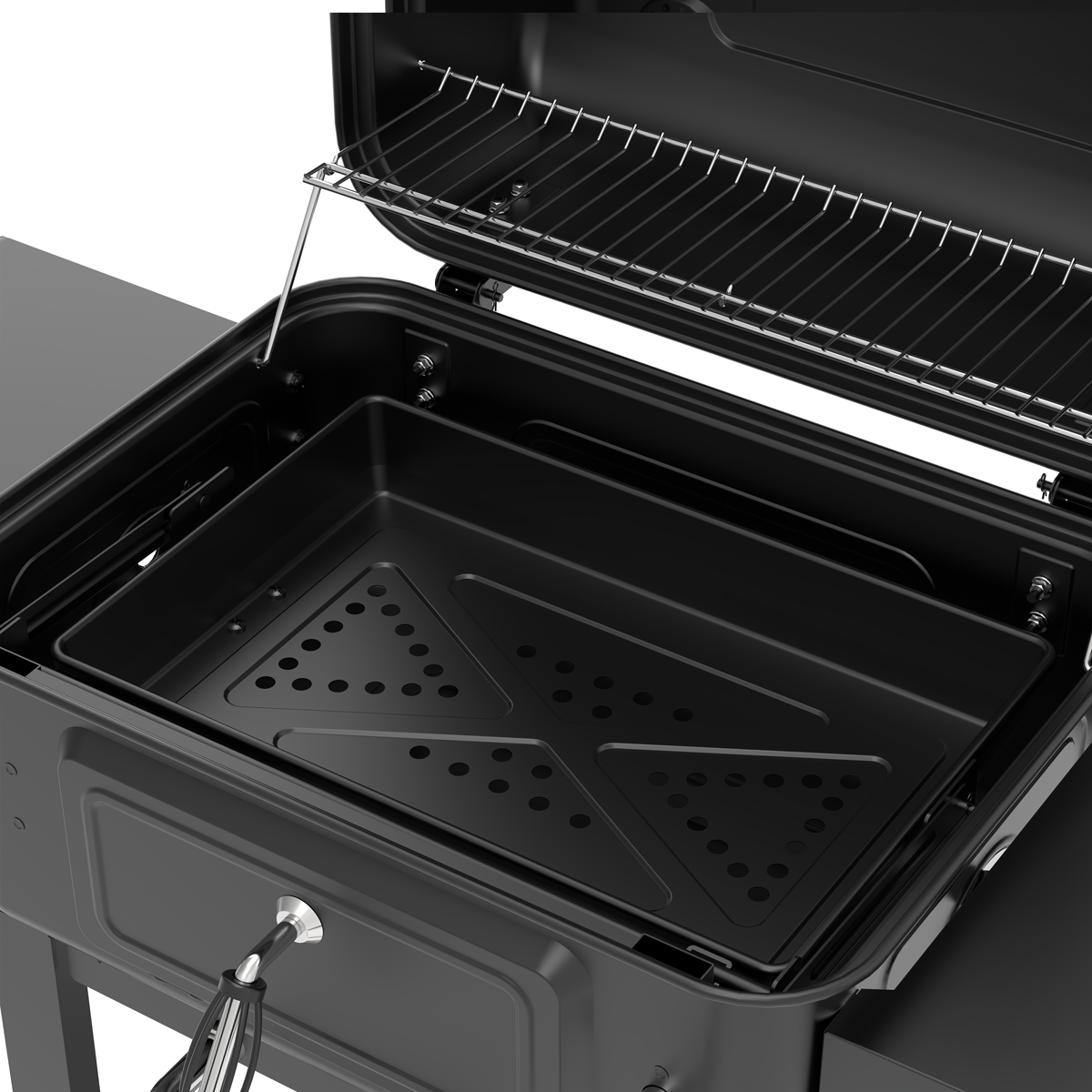 Dellonda DG283 Dellonda Charcoal Grill BBQ Smoker & Trolley with 2 Side Shelves - Black
